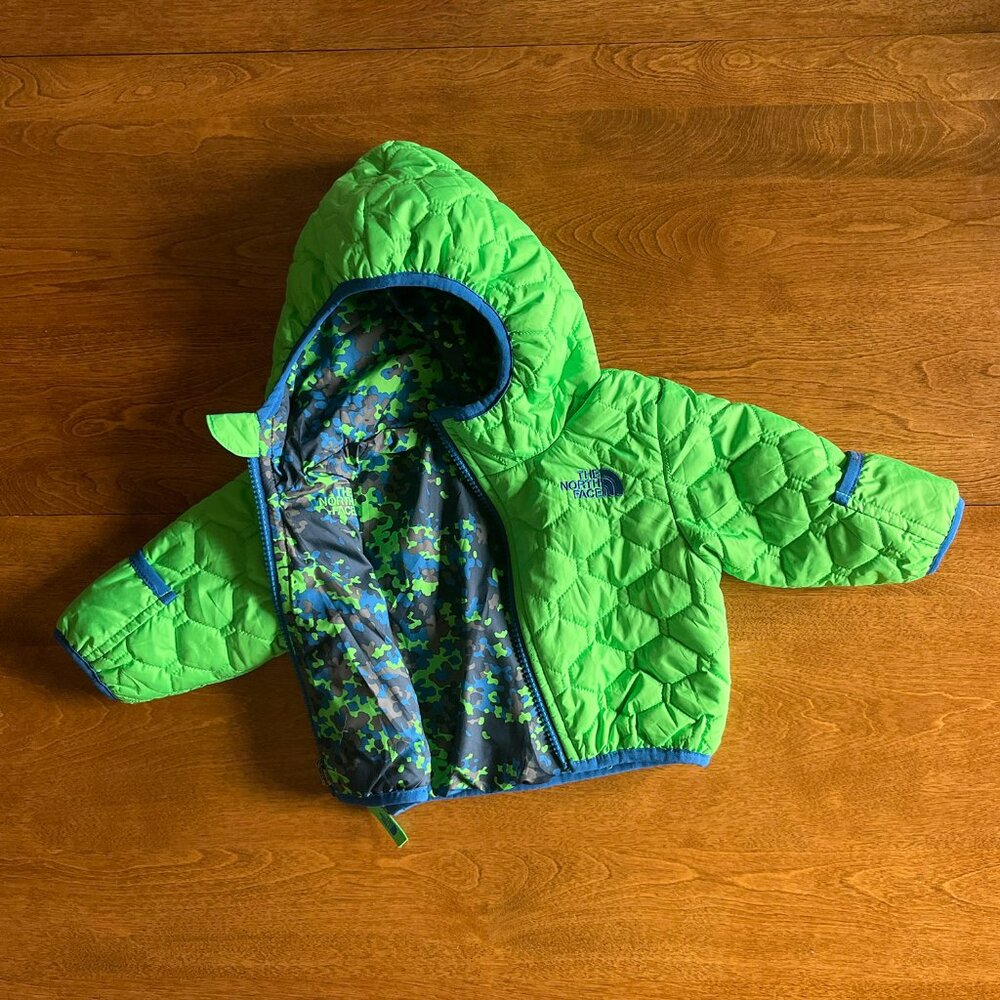 The North Face reversible lime green coat 6m